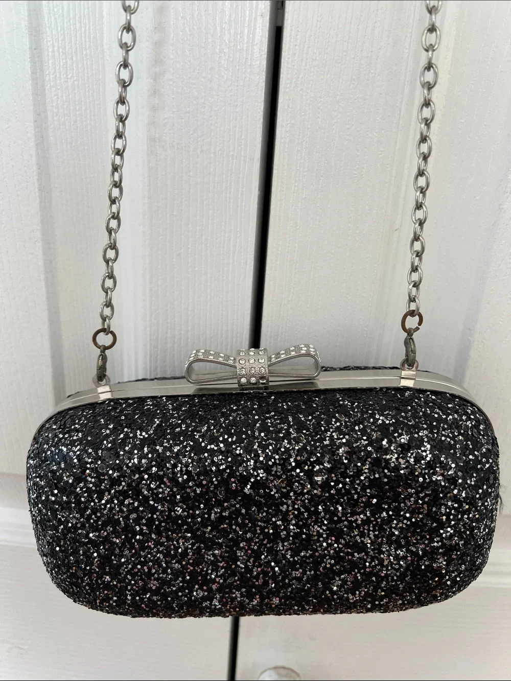 Glitter Bow Clasp Evening Crossbody INC  - Black